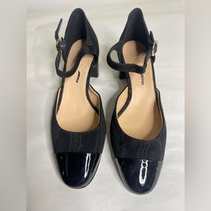 J.CREW Millie Mary Jane heels in satin and leather SIZE 8